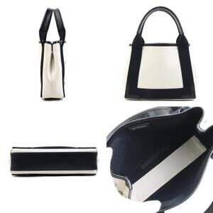 Balenciaga Handbag XS White Black Navy Canvas Leather Shoulder Bag Cabas Blue